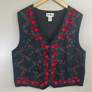 Winona Christmas Vest Size XL floral wool blend Cottagecore